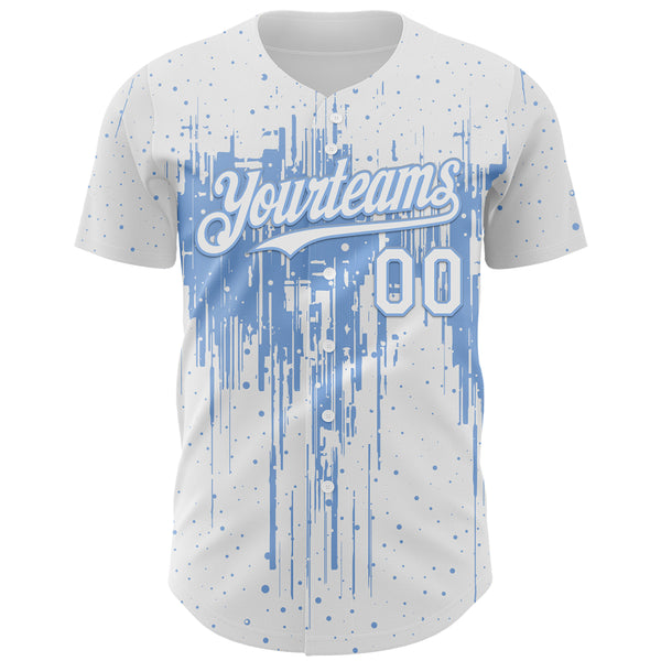 Custom White Light Blue 3D Pattern Design Dripping Splatter Paint Authentic Baseball Jersey