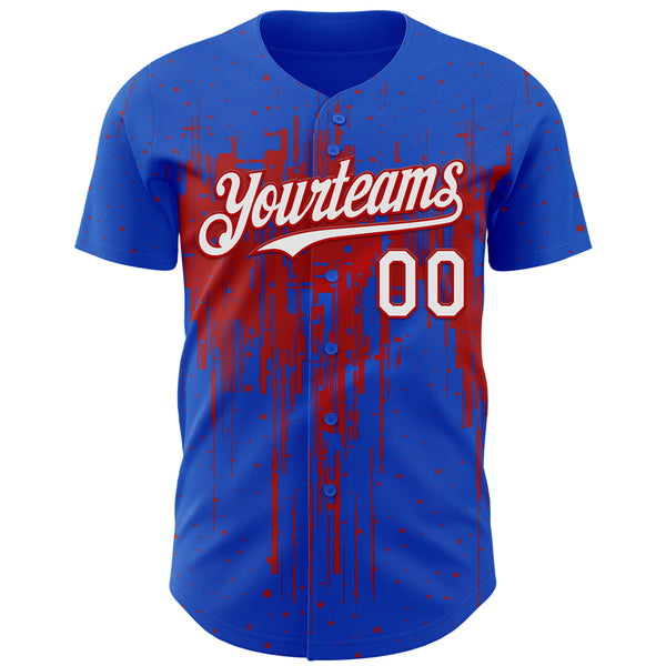 Custom Thunder Blue White-Red 3D Pattern Design Dripping Splatter Paint Authentic Baseball Jersey