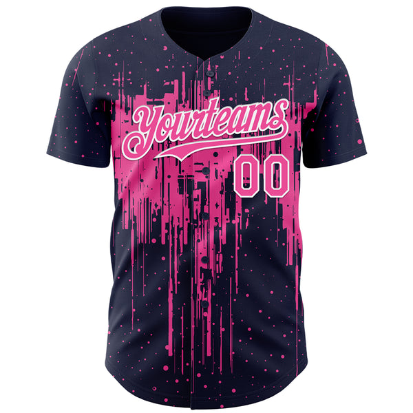 Custom Navy Pink-White 3D Pattern Design Dripping Splatter Paint Authentic Baseball Jersey