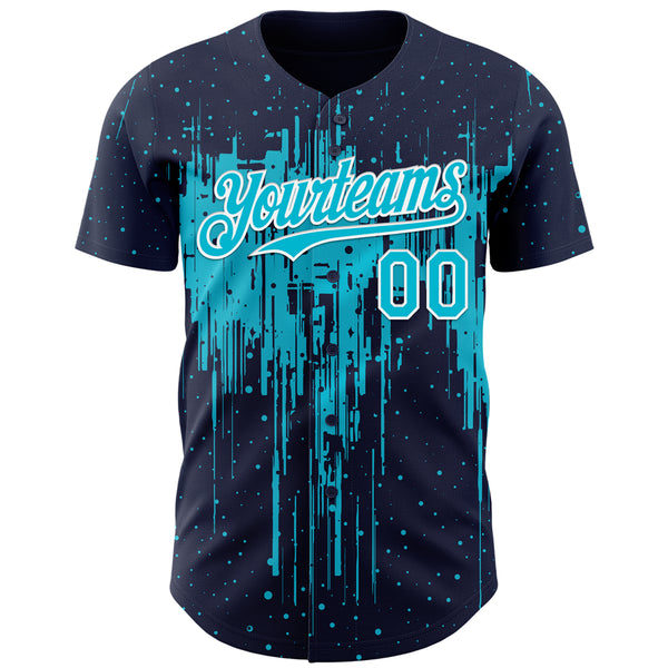 Custom Navy Lakes Blue-White 3D Pattern Design Dripping Splatter Paint Authentic Baseball Jersey