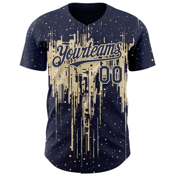 Custom Navy Cream 3D Pattern Design Dripping Splatter Paint Authentic Baseball Jersey
