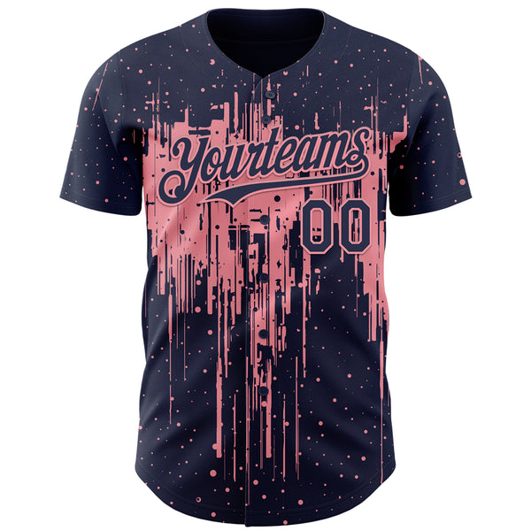 Custom Navy Medium Pink 3D Pattern Design Dripping Splatter Paint Authentic Baseball Jersey
