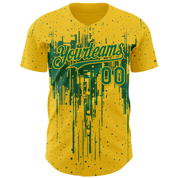 Custom Yellow Kelly Green 3D Pattern Design Dripping Splatter Paint Authentic Baseball Jersey