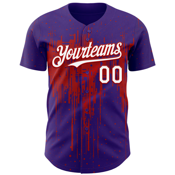 Custom Purple White-Red 3D Pattern Design Dripping Splatter Paint Authentic Baseball Jersey