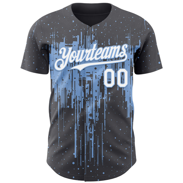 Custom Steel Gray White-Light Blue 3D Pattern Design Dripping Splatter Paint Authentic Baseball Jersey