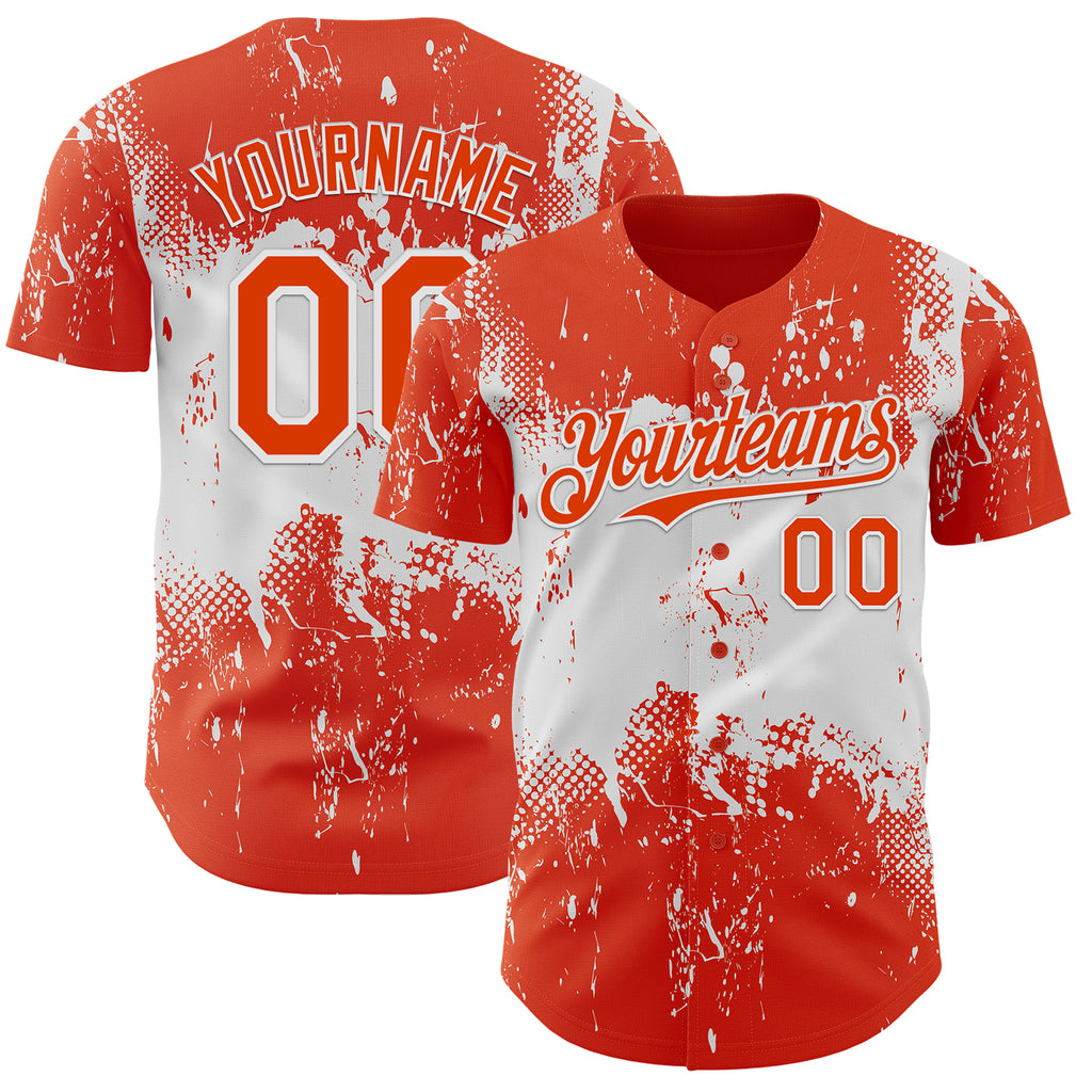 Custom Orange White 3D Pattern Design Abstract Splatter Grunge Paint Authentic Baseball Jersey