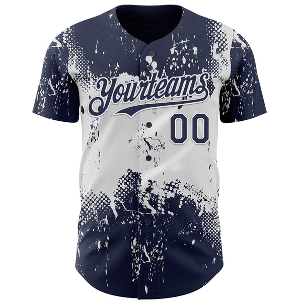 Custom Navy White 3D Pattern Design Abstract Splatter Grunge Paint Authentic Baseball Jersey