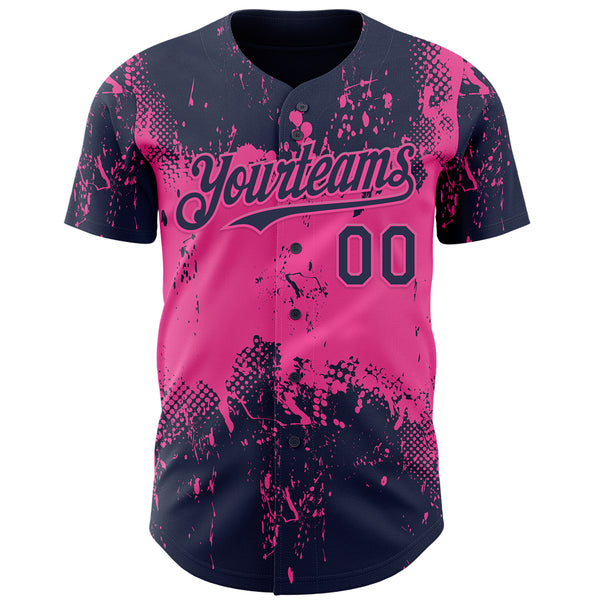 Custom Navy Pink 3D Pattern Design Abstract Splatter Grunge Paint Authentic Baseball Jersey