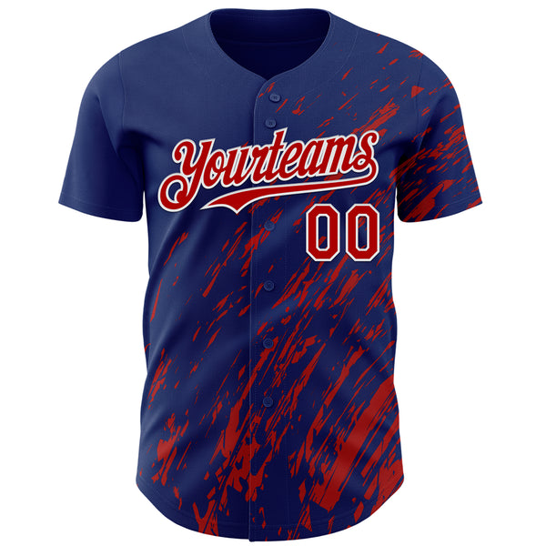 Custom Royal Red-White 3D Pattern Design Paint Stroke Grunge Streak Authentic Baseball Jersey