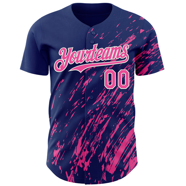 Custom Royal Pink-White 3D Pattern Design Paint Stroke Grunge Streak Authentic Baseball Jersey