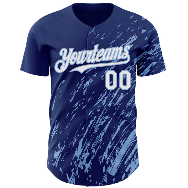 Custom Royal White-Light Blue 3D Pattern Design Paint Stroke Grunge Streak Authentic Baseball Jersey