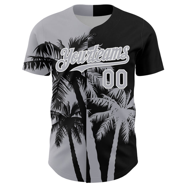 Custom Black Gray-White 3D Pattern Design Hawaii Palm Trees Tropical Coconut Authentic Baseball Jersey