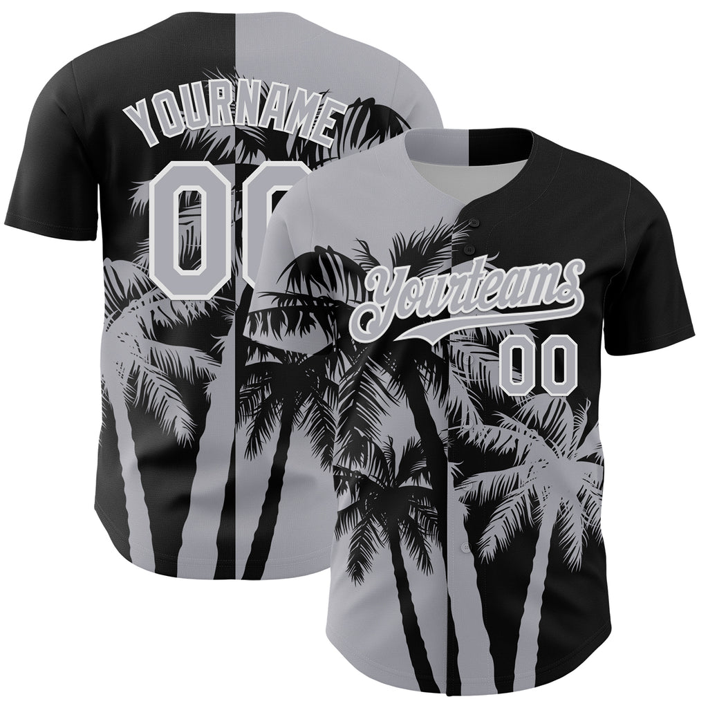 Custom Black Gray-White 3D Pattern Design Hawaii Palm Trees Tropical Coconut Authentic Baseball Jersey