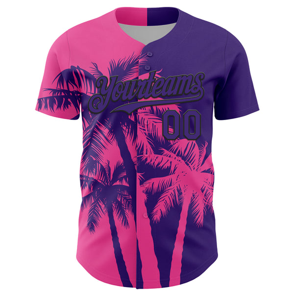 Custom Purple Pink-Black 3D Pattern Design Hawaii Palm Trees Tropical Coconut Authentic Baseball Jersey