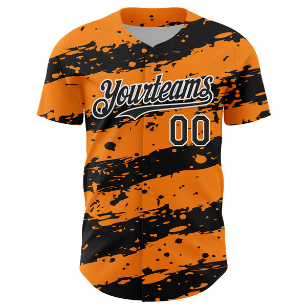 Custom Bay Orange Black-White 3D Pattern Design Paint Splash Stripe Authentic Baseball Jersey