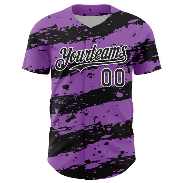 Custom Medium Purple Black-White 3D Pattern Design Paint Splash Stripe Authentic Baseball Jersey