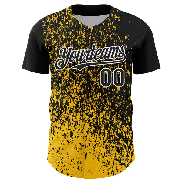 Custom Black Yellow-White 3D Pattern Design Abstract Fragment Splatter Authentic Baseball Jersey