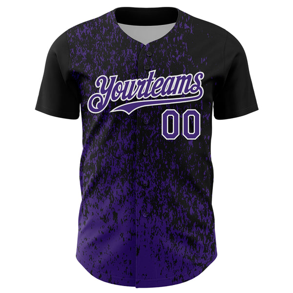 Custom Black Purple-White 3D Pattern Design Abstract Fragment Splatter Authentic Baseball Jersey