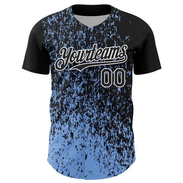 Custom Black Light Blue-White 3D Pattern Design Abstract Fragment Splatter Authentic Baseball Jersey