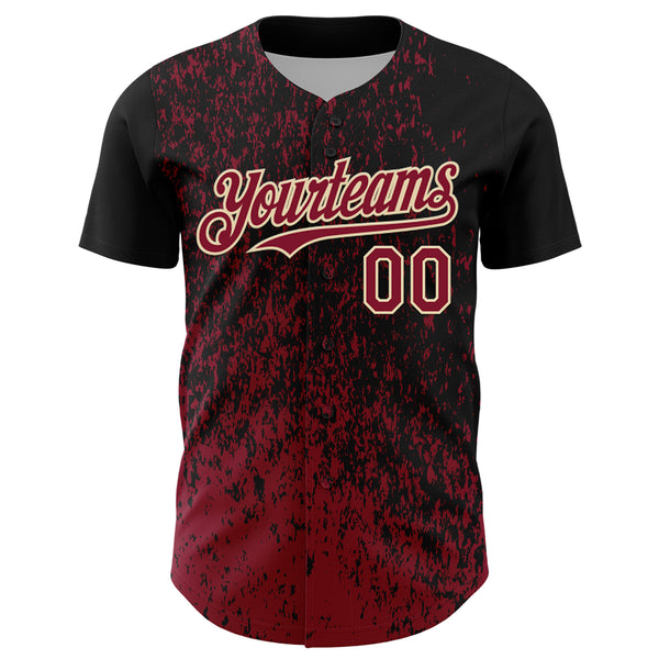 Custom Black Crimson-Cream 3D Pattern Design Abstract Fragment Splatter Authentic Baseball Jersey