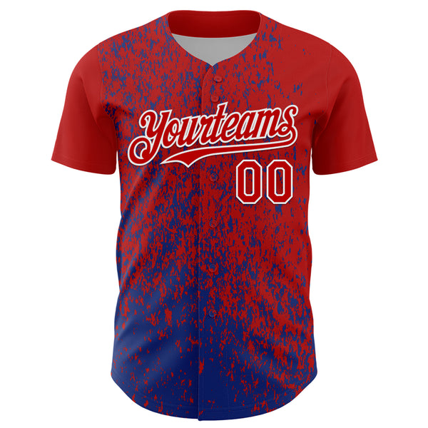 Custom Red Royal-White 3D Pattern Design Abstract Fragment Splatter Authentic Baseball Jersey