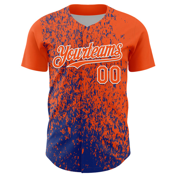 Custom Orange Royal-White 3D Pattern Design Abstract Fragment Splatter Authentic Baseball Jersey