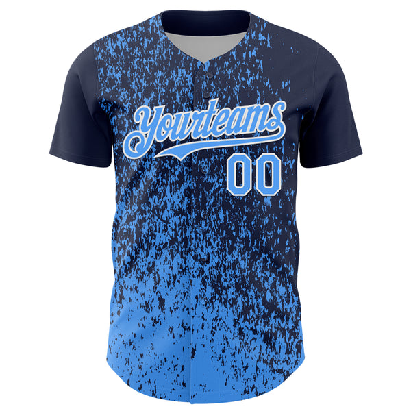 Custom Navy Electric Blue-White 3D Pattern Design Abstract Fragment Splatter Authentic Baseball Jersey