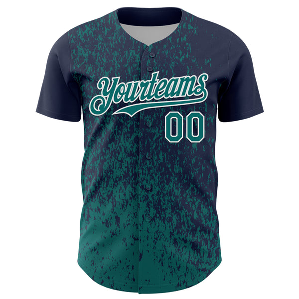 Custom Navy Teal-White 3D Pattern Design Abstract Fragment Splatter Authentic Baseball Jersey