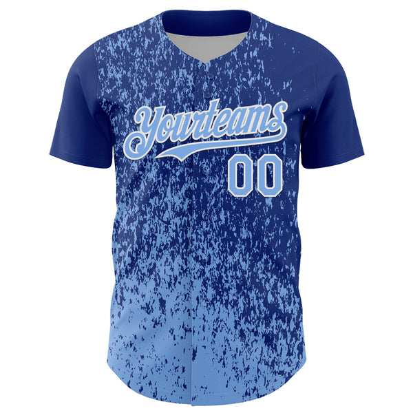 Custom Royal Light Blue-White 3D Pattern Design Abstract Fragment Splatter Authentic Baseball Jersey