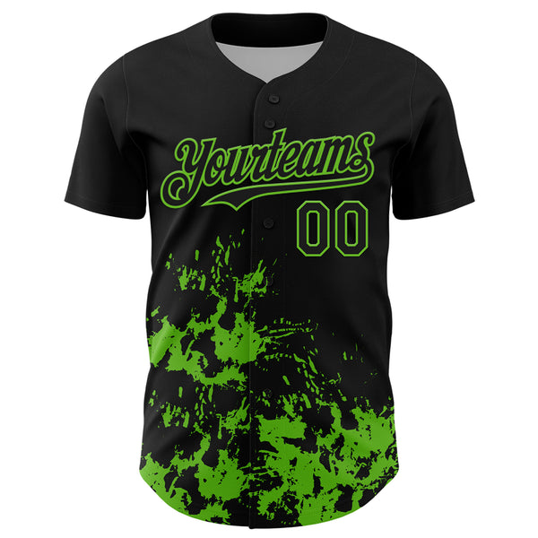 Custom Black Grass Green Splatter Authentic Baseball Jersey