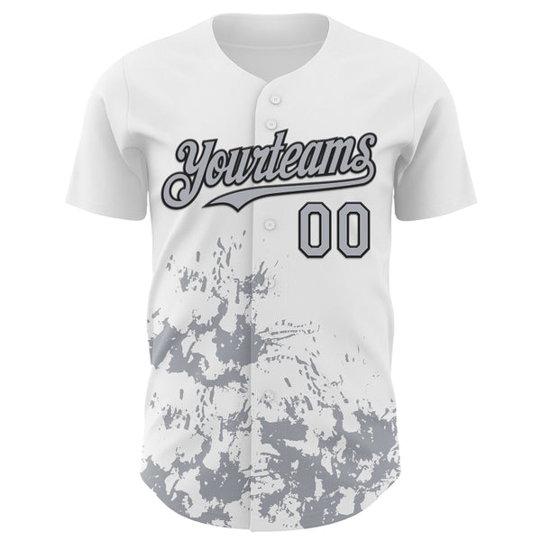 Custom White Gray-Black Splatter Authentic Baseball Jersey