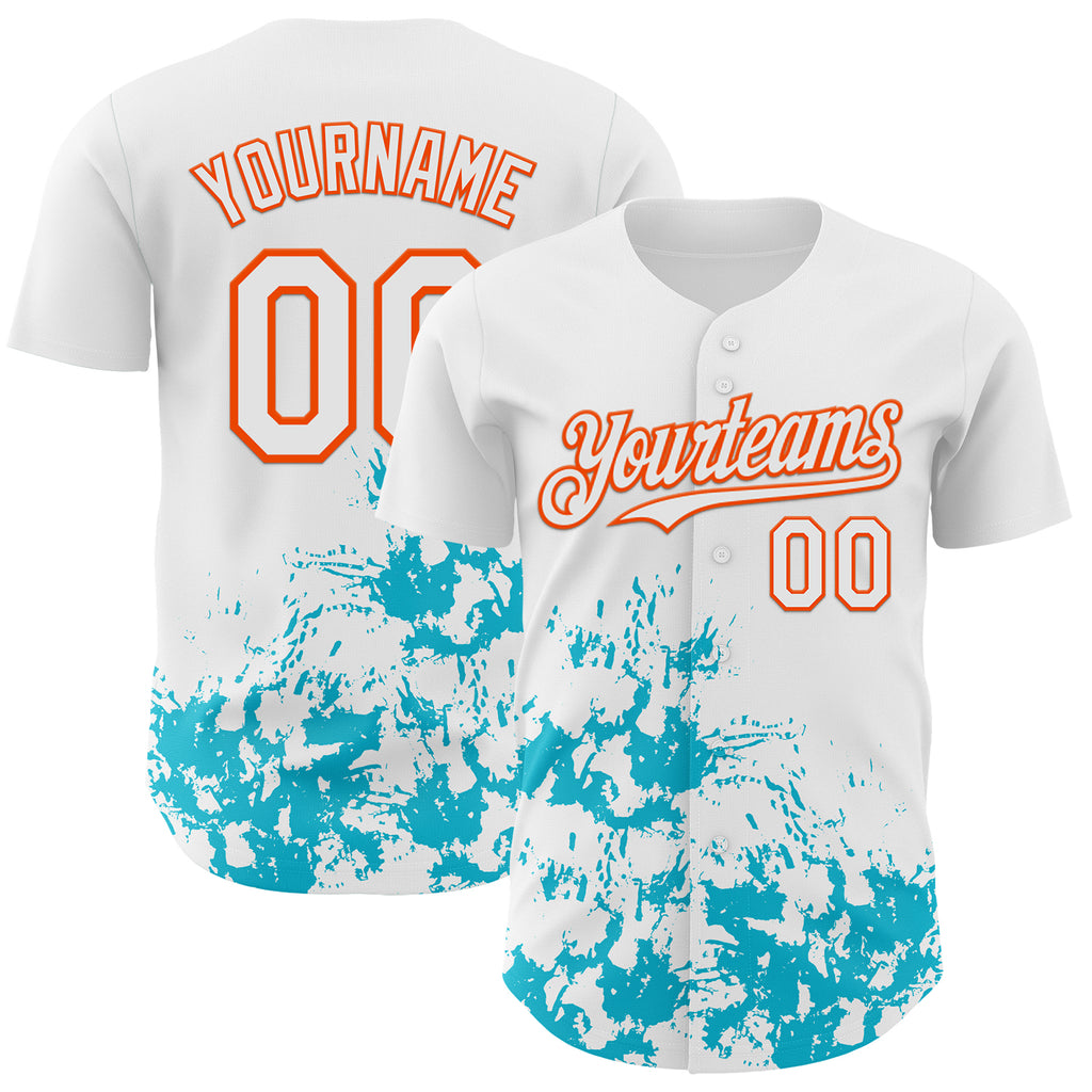 Custom White Orange-Lakes Blue Splatter Authentic Baseball Jersey