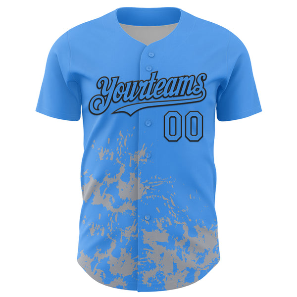 Custom Powder Blue Black-Gray Splatter Authentic Baseball Jersey