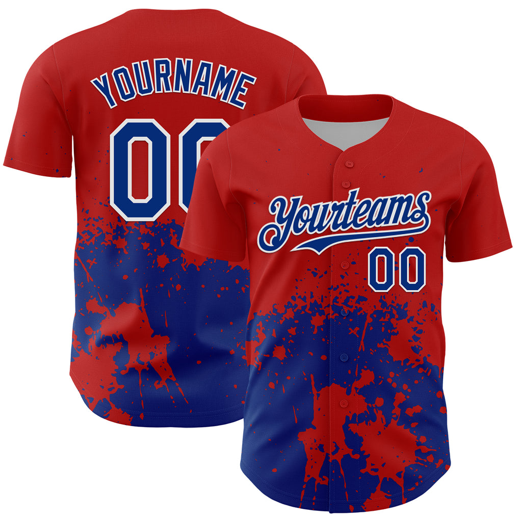 Custom Red Royal-White Abstract Splatter Grunge Authentic Baseball Jersey