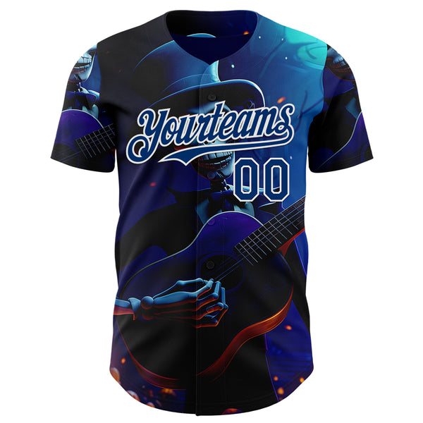 Custom Black US Navy Blue-White Sugar Skull Day of the Dead Mexican Folk Art Authentic Baseball Jersey