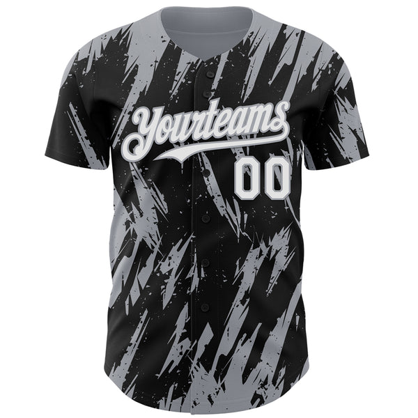 Custom Black White-Gray 3D Pattern Design Splatter Torn Sharp Brush Stroke Authentic Baseball Jersey