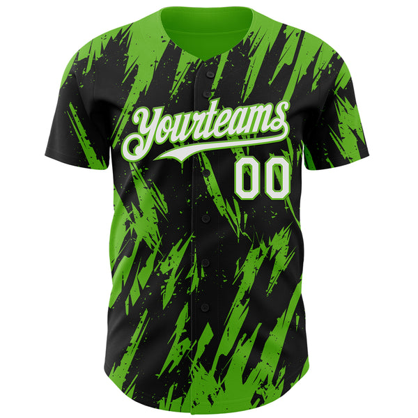 Custom Black White-Aurora Green 3D Pattern Design Splatter Torn Sharp Brush Stroke Authentic Baseball Jersey