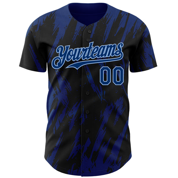 Custom Black US Navy Blue-Light Blue 3D Pattern Design Splatter Torn Sharp Brush Stroke Authentic Baseball Jersey