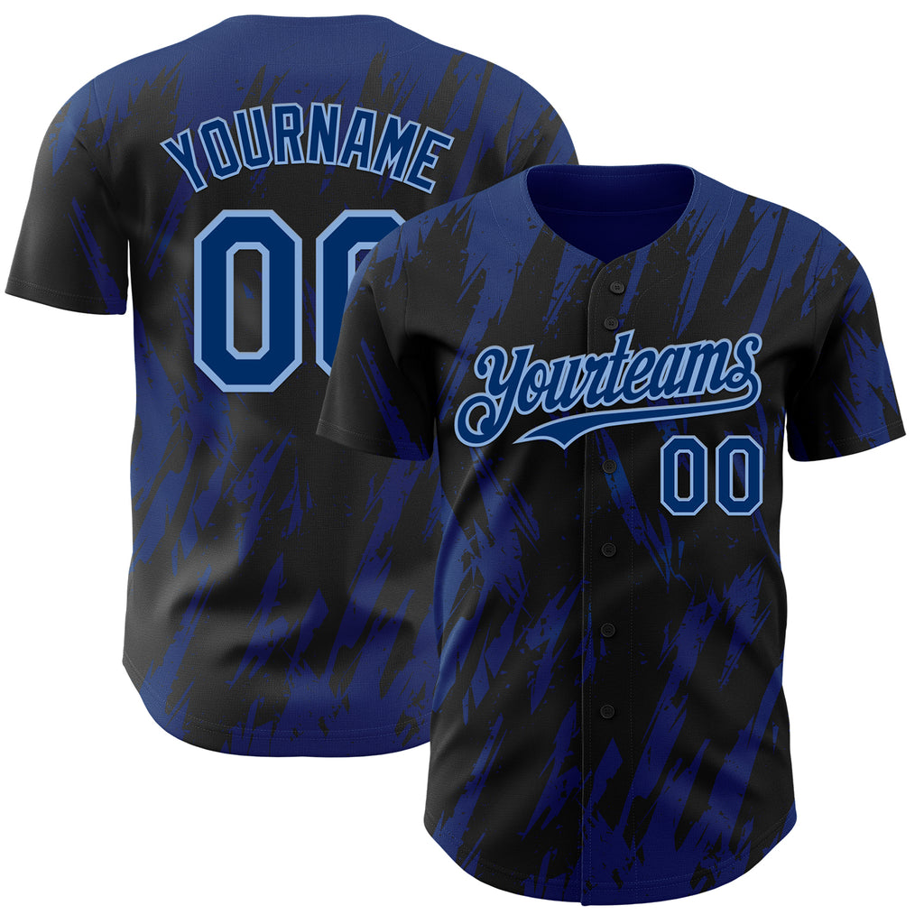 Custom Black US Navy Blue-Light Blue 3D Pattern Design Splatter Torn Sharp Brush Stroke Authentic Baseball Jersey