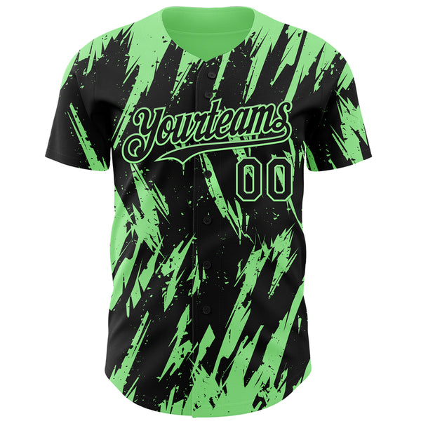 Custom Black Pea Green 3D Pattern Design Splatter Torn Sharp Brush Stroke Authentic Baseball Jersey