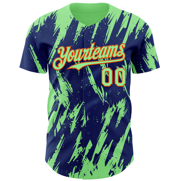 Custom Royal Pea Green-Orange 3D Pattern Design Splatter Torn Sharp Brush Stroke Authentic Baseball Jersey