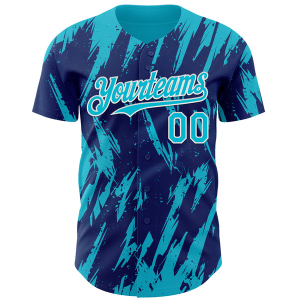 Custom Royal Lakes Blue-White 3D Pattern Design Splatter Torn Sharp Brush Stroke Authentic Baseball Jersey