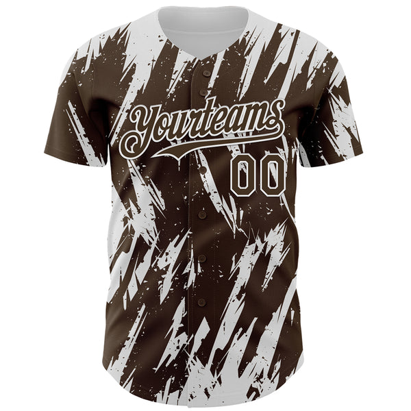 Custom Brown White 3D Pattern Design Splatter Torn Sharp Brush Stroke Authentic Baseball Jersey