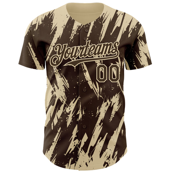 Custom Brown Cream 3D Pattern Design Splatter Torn Sharp Brush Stroke Authentic Baseball Jersey