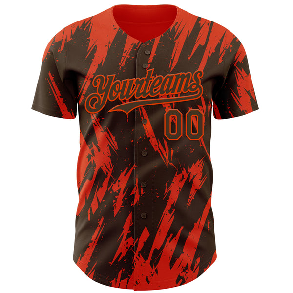 Custom Brown Orange 3D Pattern Design Splatter Torn Sharp Brush Stroke Authentic Baseball Jersey