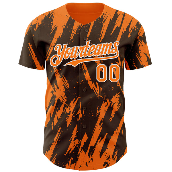 Custom Brown Bay Orange-White 3D Pattern Design Splatter Torn Sharp Brush Stroke Authentic Baseball Jersey