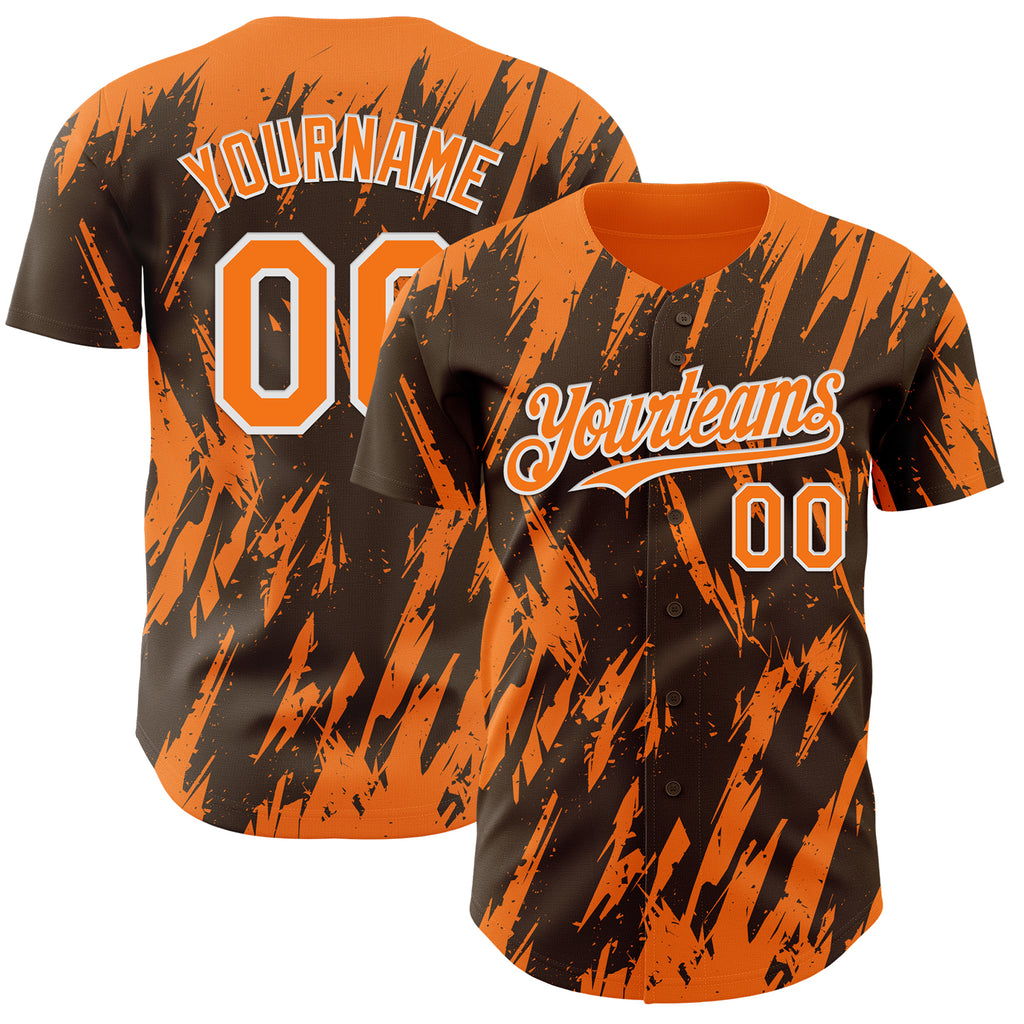 Custom Brown Bay Orange-White 3D Pattern Design Splatter Torn Sharp Brush Stroke Authentic Baseball Jersey