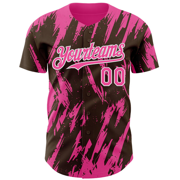 Custom Brown Pink-White 3D Pattern Design Splatter Torn Sharp Brush Stroke Authentic Baseball Jersey