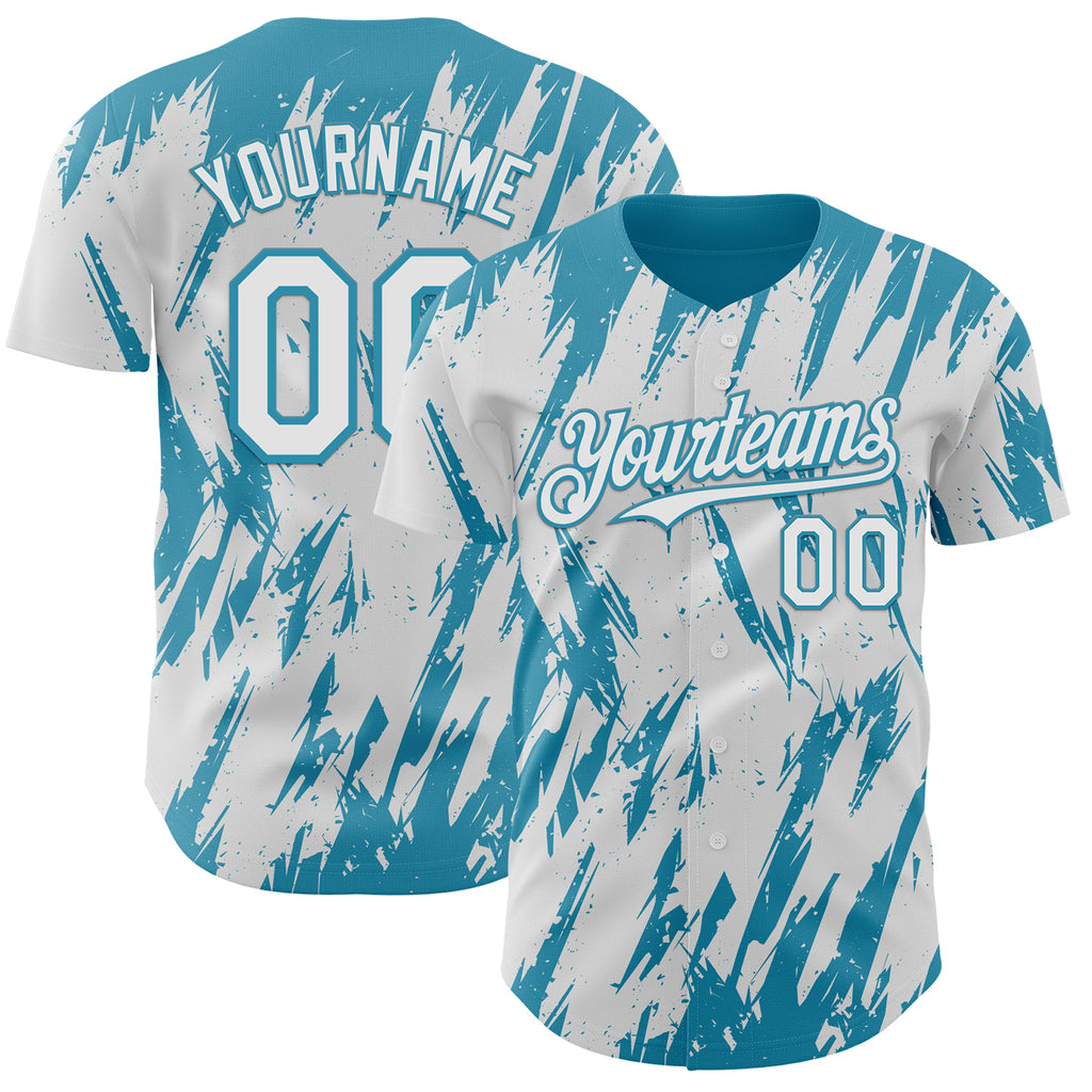 Custom White Panther Blue 3D Pattern Design Splatter Torn Sharp Brush Stroke Authentic Baseball Jersey