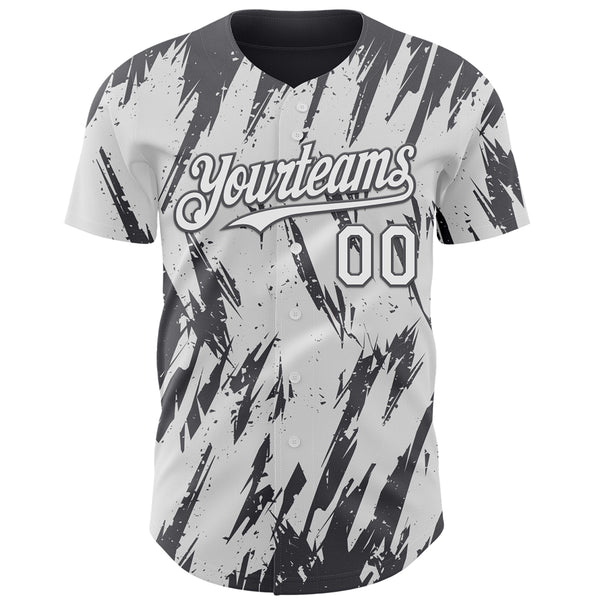 Custom White Steel Gray 3D Pattern Design Splatter Torn Sharp Brush Stroke Authentic Baseball Jersey